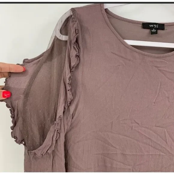 Very J Taupe Violet Long Sleeve Tunic Sheer Women’s Small - Picture 2 of 7